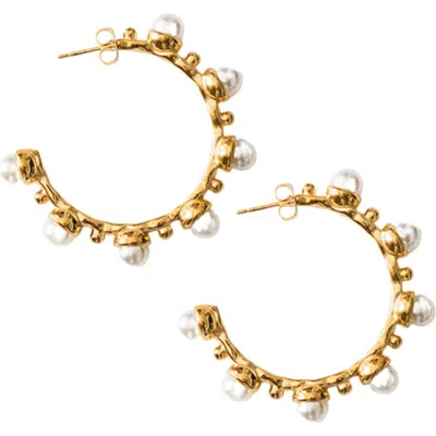 Macrae & Co . Nicole Faux Pearl Hoop Earrings In Gold