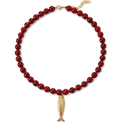 Macrae & Co . Paradise Found Fish Pendant Necklace In Red