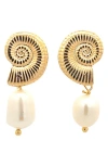 Macrae & Co . Seashell Faux Pearl Drop Earrings In Gold