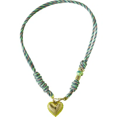 Macrae & Co . Throw Me A Line Corded Heart Pendant Necklace In Green