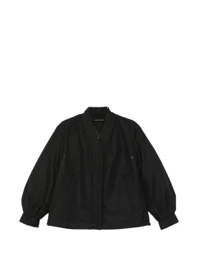 Macron Balloon-sleeve V-neck Oversized Jacket In 블랙