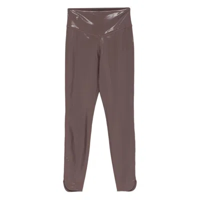 Macron Shiny Finish Split Hem Leggings In Brown