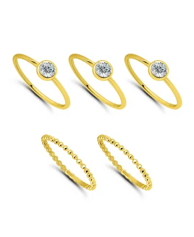 Macy's 1 1/5 Cttw 5pc Set- 3-4mm Round Cubic Zirconia Cut Stones Bezel Set On 1.5mm Polish Band + 2- 1.5mm  In Gold
