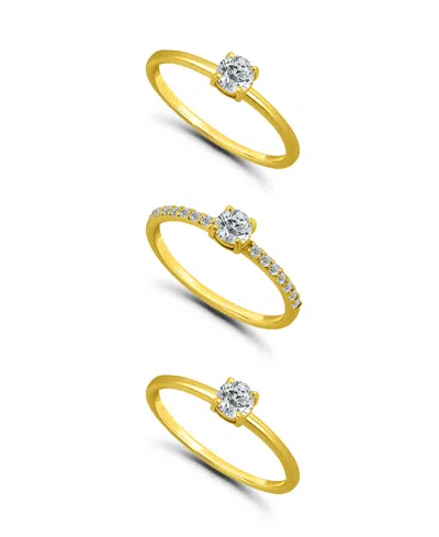 Macy's 1 3/8 Cttw 3pc Set- 2- 4mm Round Cubic Zirconia Stone On Polish Band + 1- 4mm Round Cubic Zirconia S In Gold