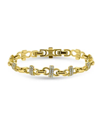 Macy's 1 5/8 Ct. T. W. Glass Stone Pave Bars Between Polish Links Bracelet, Created For  In Gold