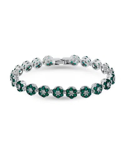 Macy's 1 Ct. T.w 2mm Round Cut Cubic Zirconia 2mm Ruby Red Glass Stones Cluster Flower Link Bracelet, Creat In Green