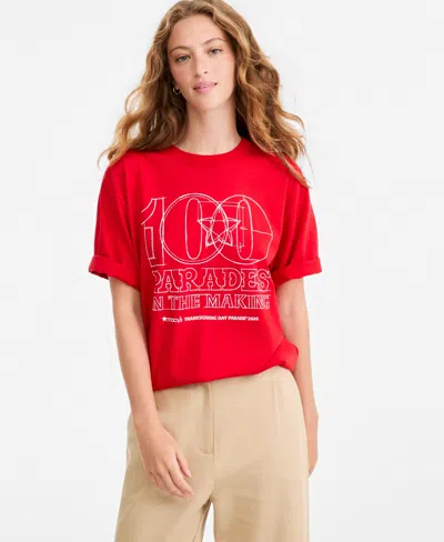 Macy's 100th Thanksgiving Day Parade 2026 Adult Unisex Blueprint-style Graphic T-shirt,  Exclusive In Red