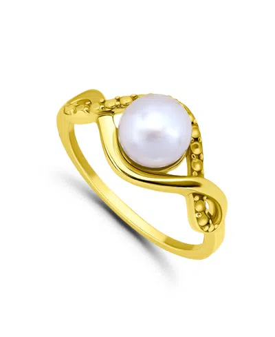 Macy's 1/4 Cttw Cubic Zirconia 7mm Imitation Pearl Infinity Design Band In Gold