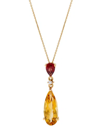 Macy's 14k Gold Necklace, Citrine (2-1/2 Ct. T.w.), Garnet (1/2 Ct. T.w.) And Diamond Accent Pear Drop Pend