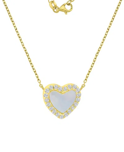 Macy's 14k Gold Over Sterling Silver Cubic Zirconia And White Imitation Pearl Heart Necklace