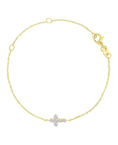 Macy's 14k Gold Over Sterling Silver Cubic Zirconia Cross Bracelet In White