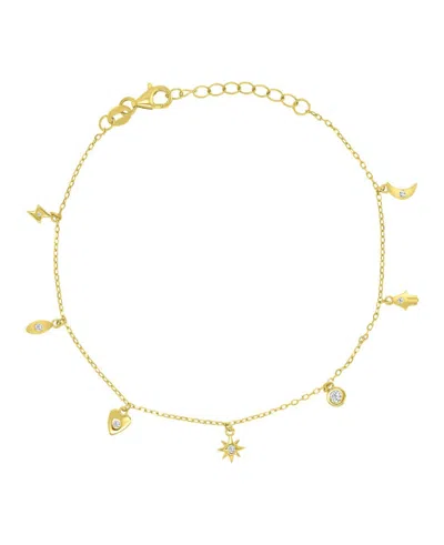 Macy's 14k Gold Over Sterling Silver Cubic Zirconia Heart Hamsa Bracelet In Yellow
