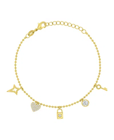 Macy's 14k Gold Over Sterling Silver Cubic Zirconia Key And Lock Bracelet In Yellow