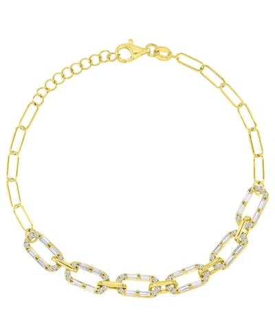 Macy's 14k Gold Over Sterling Silver Cubic Zirconia Mariner Link Paperclip Bracelet