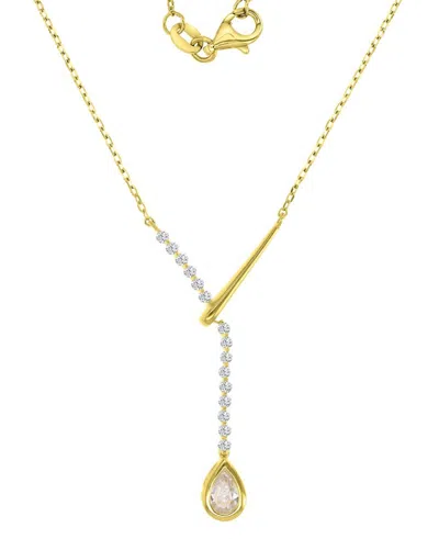 Macy's 14k Gold Over Sterling Silver Cubic Zirconia Pear Y Necklace In White