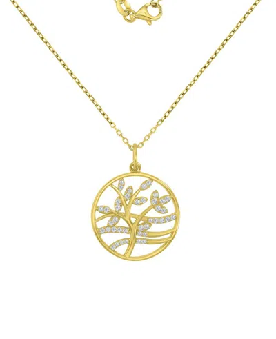 Macy's 14k Gold Over Sterling Silver Cubic Zirconia Tree Necklace In Yellow