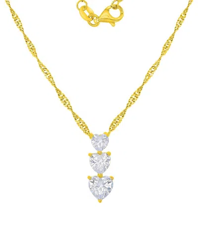 Macy's 14k Gold Over Sterling Silver Cubic Zirconia Triple Heart Necklace In White
