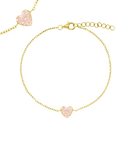 Macy's 14k Gold Over Sterling Silver Pave Pink Cubic Zirconia Heart Bracelet