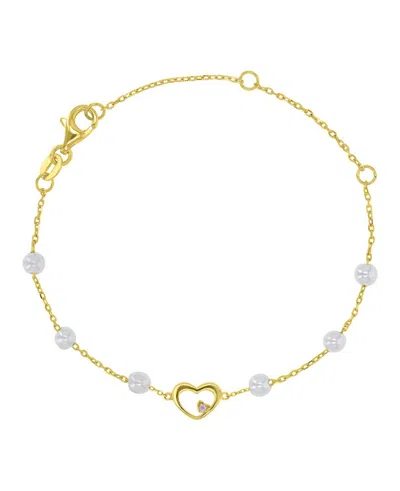 Macy's 14k Gold Over Sterling Silver Simulated Cultured Pearl And Lavender Heart Bracelet In White