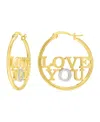 Macy's 14k Gold Plated Brass Diamond Accent Love You Circle Hoop Earrings In Gold