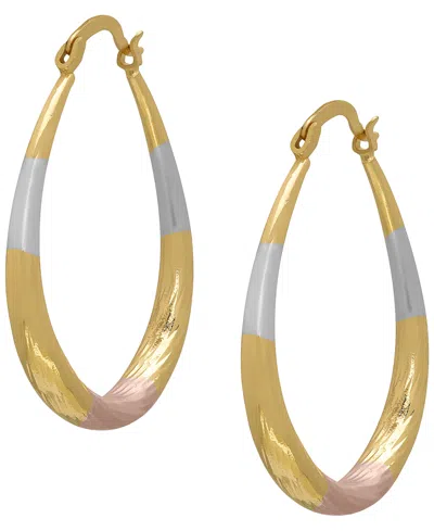 Macy's 14k Gold Plated Brass Tri-color Pear Shape Hoop Earrings