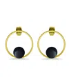Macy's 14k Gold Plated Multi Genuine Stone Circle Stud Earrings In Onyx