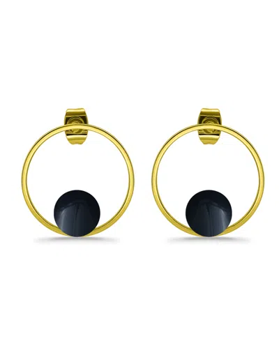 Macy's 14k Gold Plated Multi Genuine Stone Circle Stud Earrings In Onyx