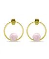 Macy's 14k Gold Plated Multi Genuine Stone Circle Stud Earrings In Rose Quartz