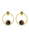 Macy's 14k Gold Plated Multi Genuine Stone Circle Stud Earrings In Tigers Eye