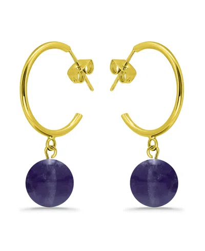 Macy's 14k Gold Plated Multi Genuine Stone Hoop Earrings In Amethyst