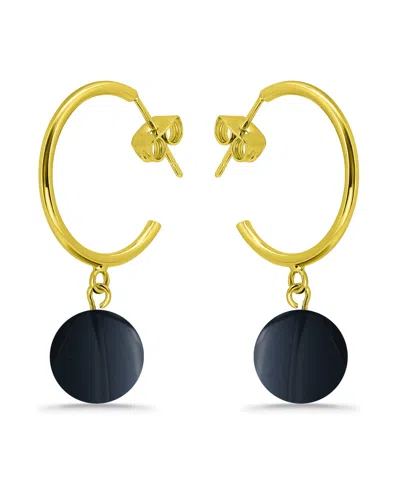 Macy's 14k Gold Plated Multi Genuine Stone Hoop Earrings In Onyx