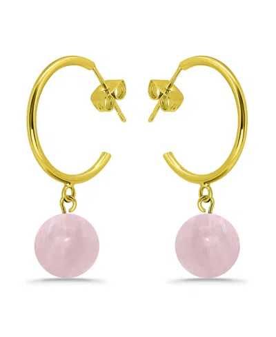 Macy's 14k Gold Plated Multi Genuine Stone Hoop Earrings In Rose Quartz