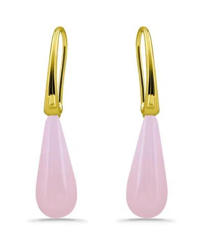 Macy's 14k Gold Plated Multi Genuine Stone Teardrop Earrings In Rose Quartz