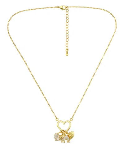 Macy's 14k Gold-plate Over Brass Heart Shaped Charm Holder With Elephant, Heart And Evil Eye Charms Necklac In Yellow