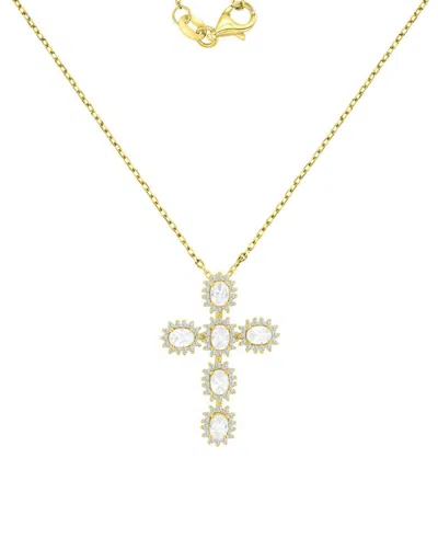 Macy's 14k Gold-plated Classic Crystal Cross Necklace In Gold,white