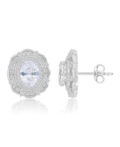 Macy's 14k Gold-plated Classic Oval Halo Earrings In Metallic