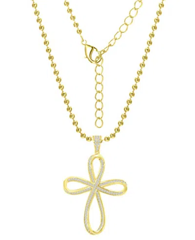 Macy's 14k Gold-plated Cross Bead Charm Necklace In Multi