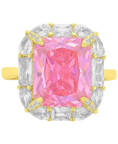 Macy's 14k Gold-plated Dark Pink Bridal Fashion Ring In Yellow