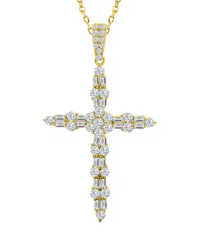 Macy's 14k Gold-plated Dual Shape Cross Necklace In Multi