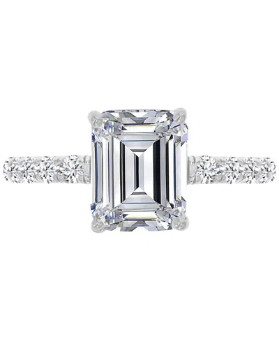 Macy's 14k Gold-plated Emerald Cut Fashion Bridal Ring In Silver