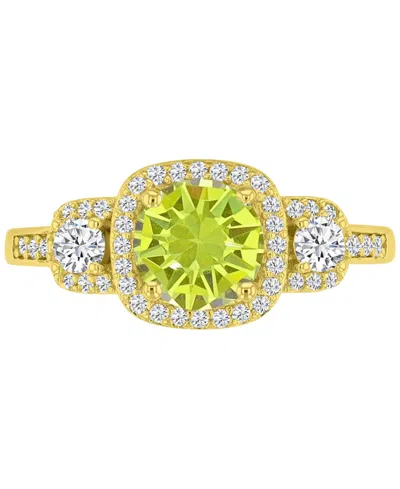 Macy's 14k Gold-plated Golden Crystal Halo Bridal Ring In Green