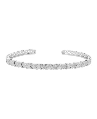 Macy's 14k Gold-plated Heart Style Open Bangle Bracelet In Silver