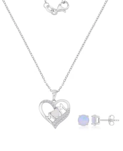 Macy's 14k Gold-plated Opal Heart Full Jewelry Set In Silver
