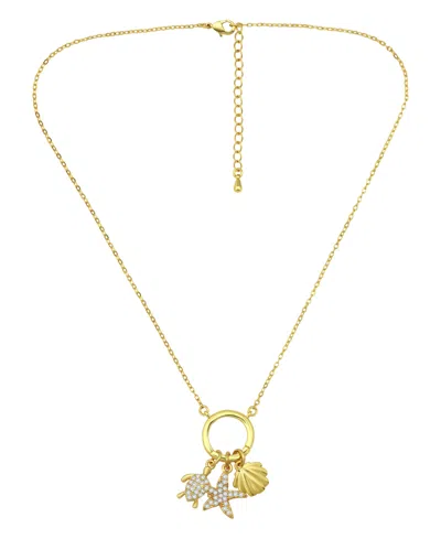 Macy's 14k Gold-plated Over Brass Circle Charm Holder With Turtle, Starfish, And Clamshell Charms Necklace In Yellow