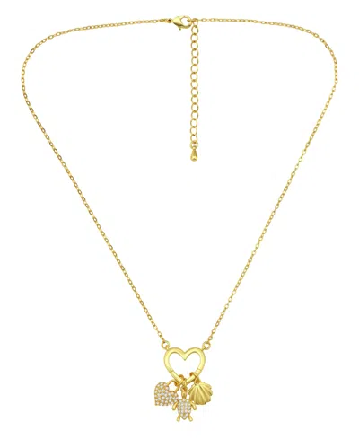 Macy's 14k Gold-plated Over Brass Heart Shaped Charm Holder With Heart, Turtle And Clamshell Charm Necklace In Yellow