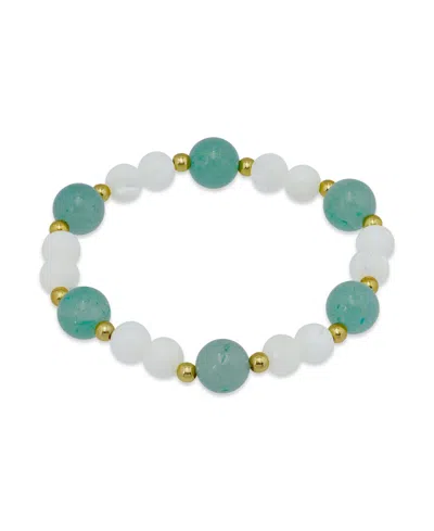 Macy's 14k Gold-plated Over Brass Imitation Pearl Aventurine Beads Stretch Bracelet In Metallic