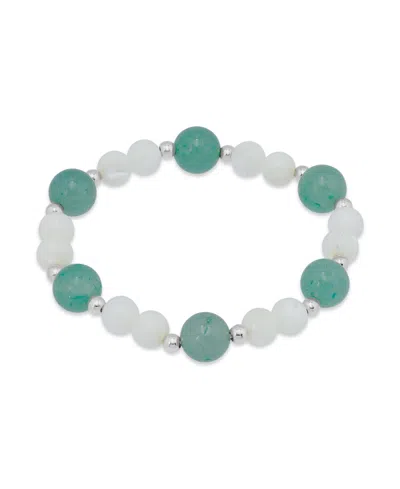Macy's 14k Gold-plated Over Brass Imitation Pearl Aventurine Beads Stretch Bracelet In Multi