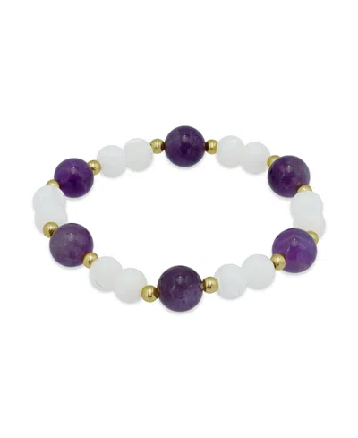 Macy's 14k Gold-plated Over Brass Imitation Pearl Beads Stretch Bracelet In Metallic