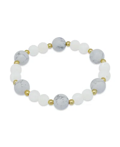 Macy's 14k Gold-plated Over Brass Imitation Pearl Howlite Beads Stretch Bracelet In Multi