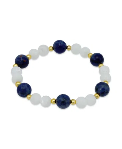 Macy's 14k Gold-plated Over Brass Imitation Pearl Sodalite Beads Stretch Bracelet In Metallic
